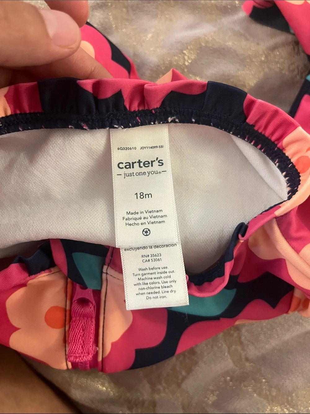 Carter's Navy Floral Zip-Front Long Sleeve One-Piece Swimsuit